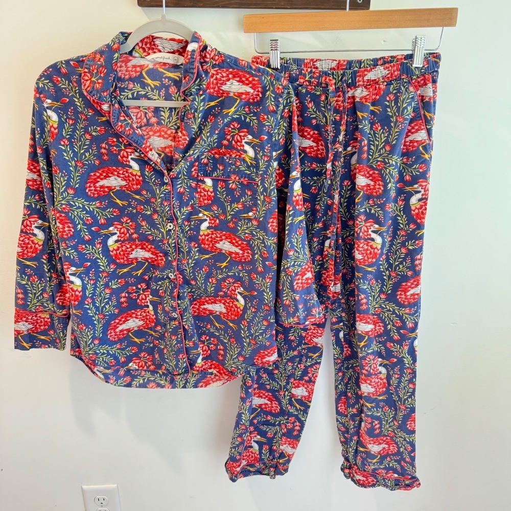 Women's Navy Floral Crane Pajama Set